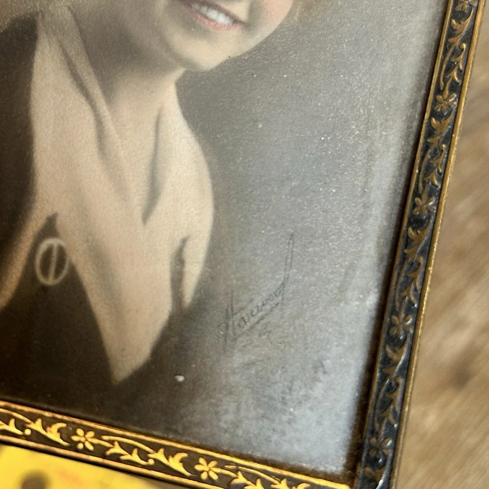 Antique Gilt Ornate Metal Picture Frame Signed Photo Women